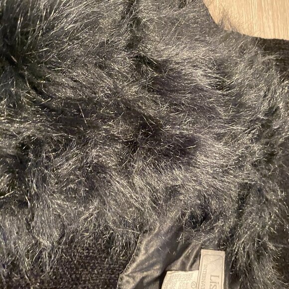 Lisa International Blazer Coat Women's Black Sz XL Faux Fur Trim Mob Wife VTG - Picture 10 of 12